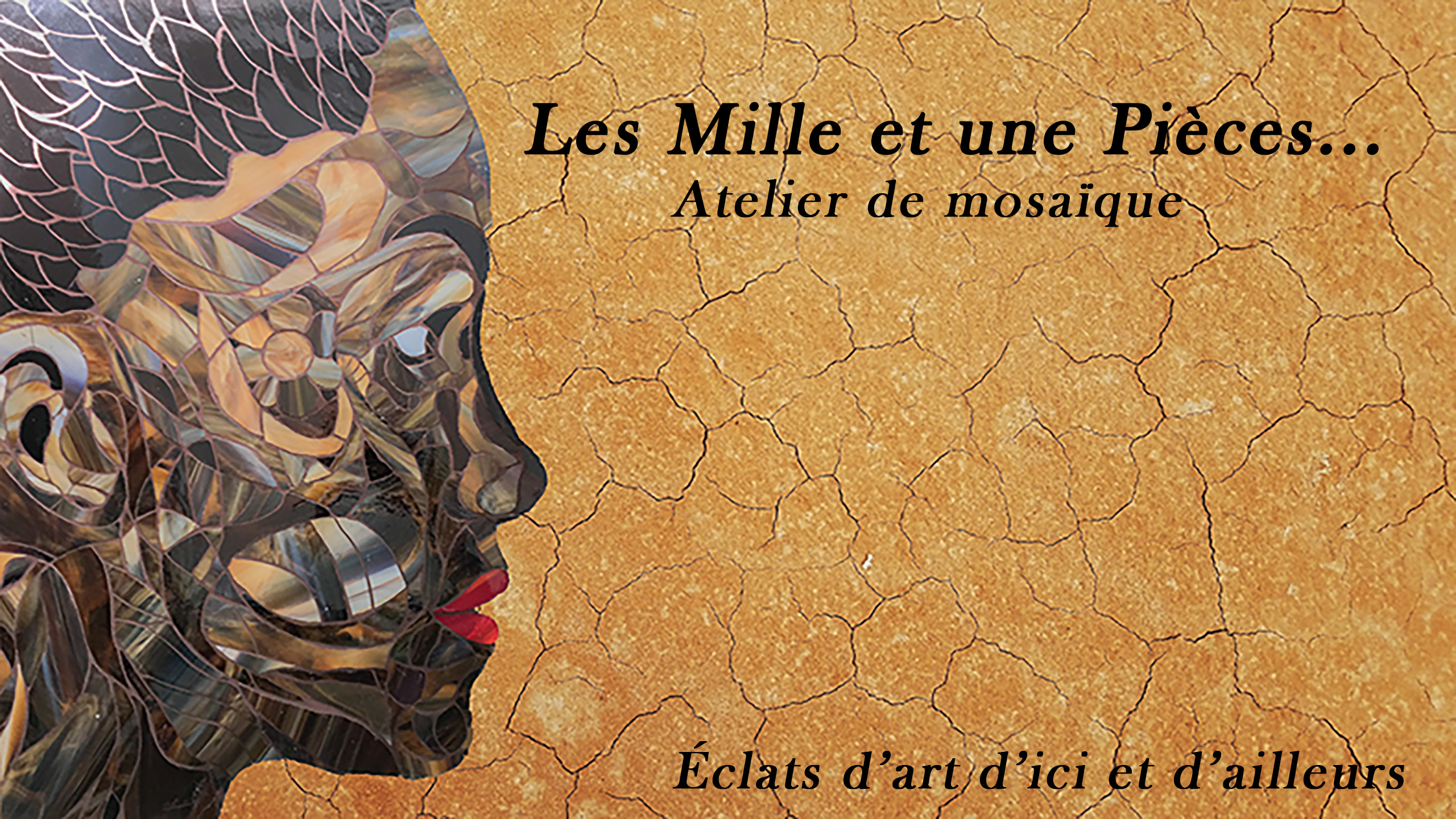 Photo du site, une mosaïque représentant le visage de profil d'une femme africaine